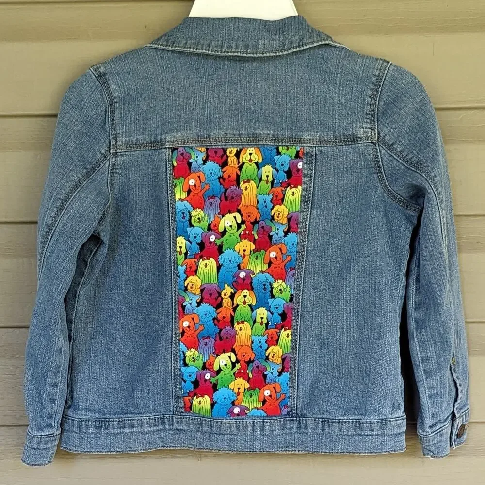 Upcycled Carter's Size 7 Child's Jean Jacket Jacket Dog Theme